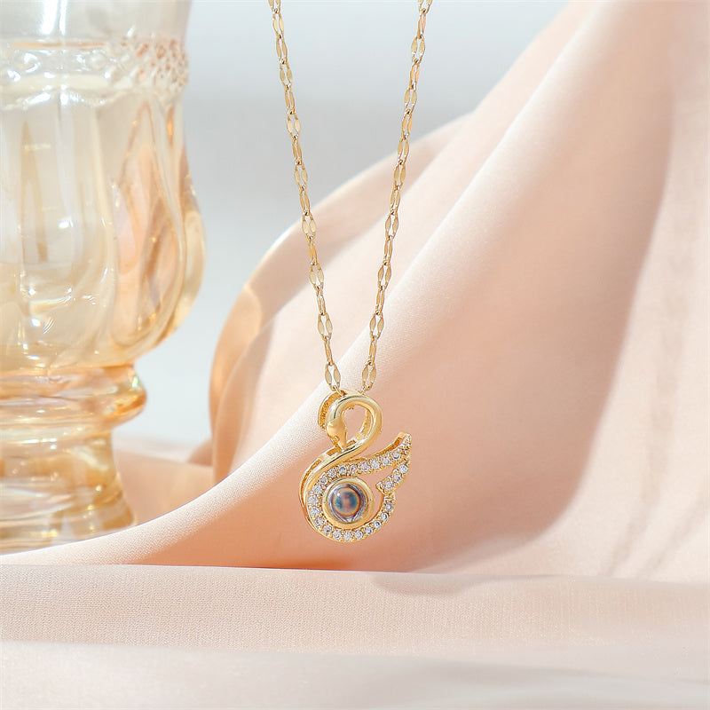 Simple Style Swan Stainless Steel Titanium Steel Plating Inlay Zircon 18k Gold Plated Pendant Necklace