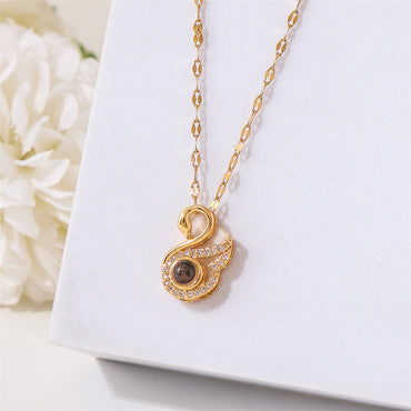 Simple Style Swan Stainless Steel Titanium Steel Plating Inlay Zircon 18k Gold Plated Pendant Necklace