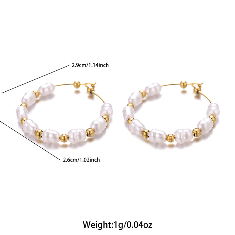 1 Pair Sweet Irregular Beaded Stainless Steel Baroque Pearls 18k Gold Plated Earrings