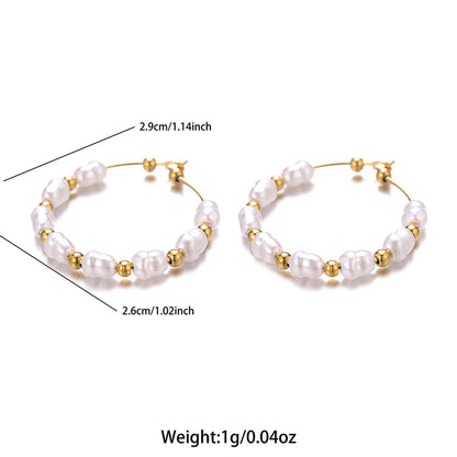 1 Pair Sweet Irregular Beaded Stainless Steel Baroque Pearls 18k Gold Plated Earrings