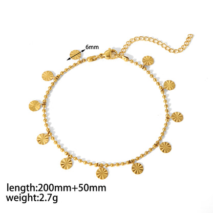 Vintage Style Circle Sun Shell Stainless Steel Polishing Plating Titanium Steel 18k Gold Plated Women's Anklet