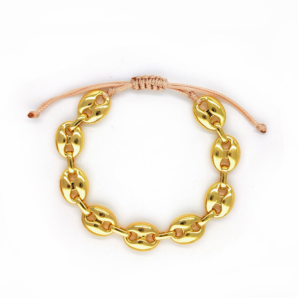 Romantic Heart Shape Shell Copper Beaded Knitting Bracelets