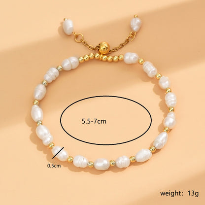 Elegant Modern Style Irregular Stainless Steel Freshwater Pearl Beaded Plating 18k Gold Plated Bracelets