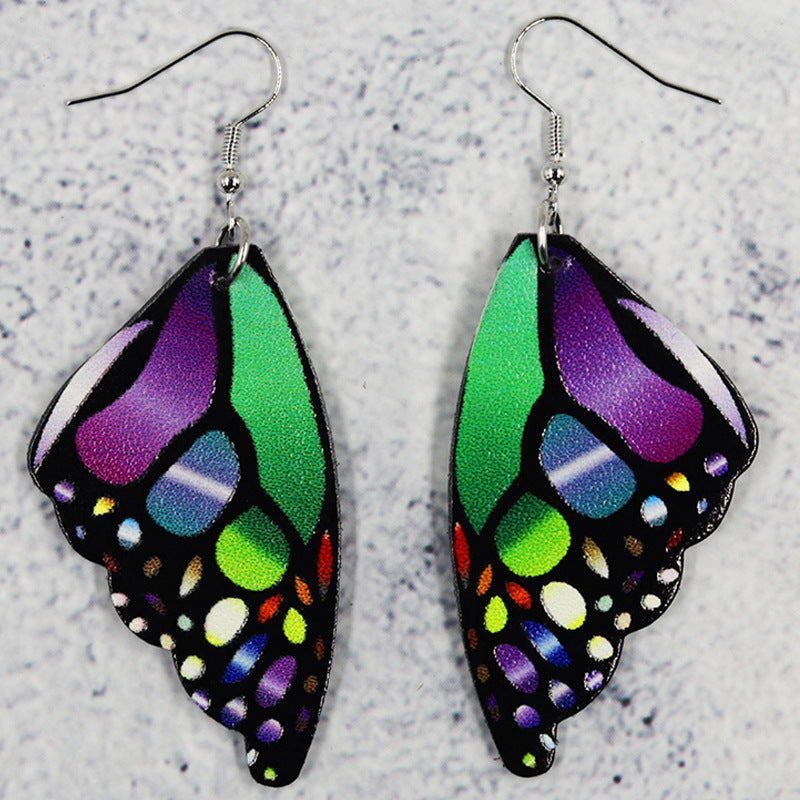 1 Pair Simple Style Commute Wings Printing Pu Leather Drop Earrings