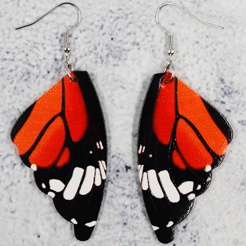 1 Pair Simple Style Commute Wings Printing Pu Leather Drop Earrings