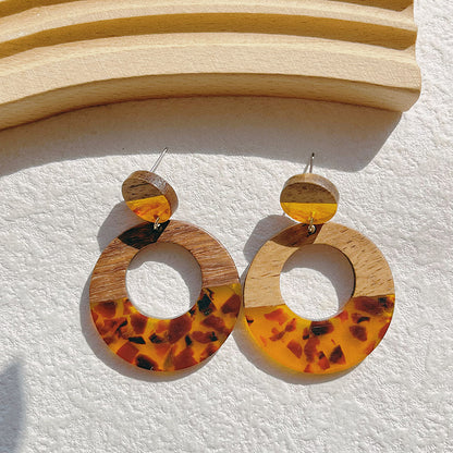 1 Pair Classical Classic Style Water Droplets Heart Shape Printing Plating Wood Resin 14k Gold Plated Drop Earrings