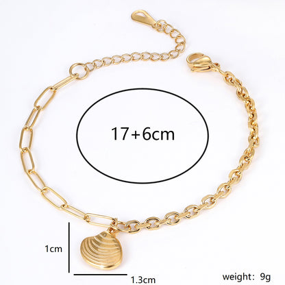 Fashion Cross Heart Shape Shell Stainless Steel Plating Rhinestones 18k Gold Plated Bracelets