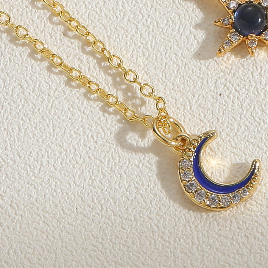 Simple Style Classic Style Hexagram Moon Brass 14k Gold Plated Zircon Pendant Necklace In Bulk