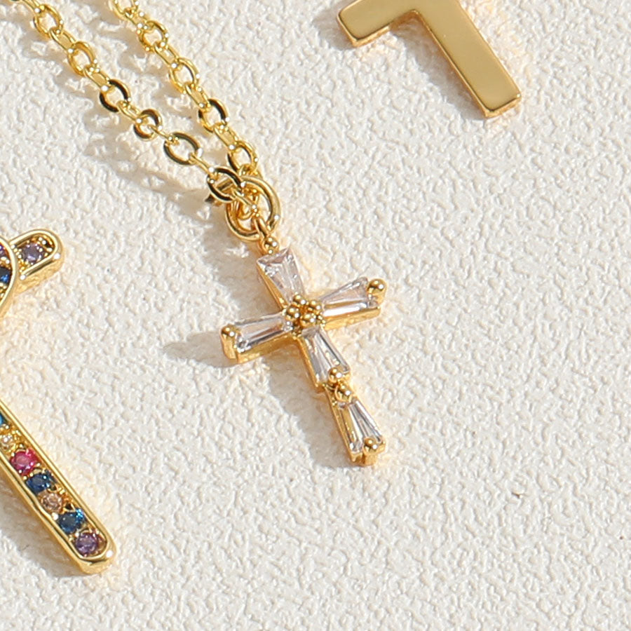 Cute Vintage Style Simple Style Cross Brass 14k Gold Plated White Gold Plated Zircon Pendant Necklace In Bulk