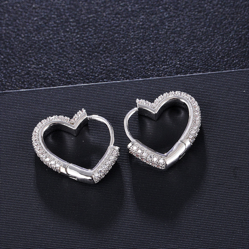 1 Pair Elegant Sweet Heart Shape Inlay Copper Zircon Earrings