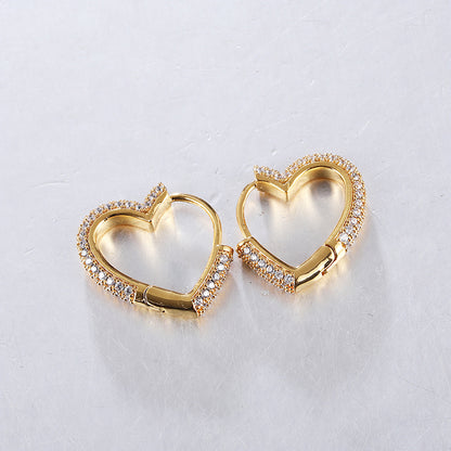 1 Pair Elegant Sweet Heart Shape Inlay Copper Zircon Earrings