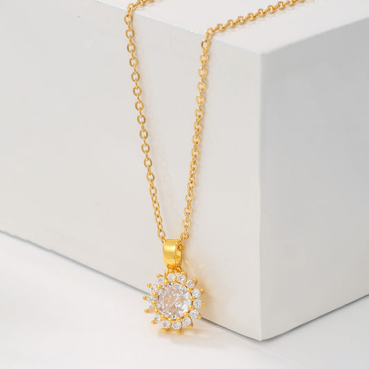 Simple Style Commute Solid Color Copper 18k Gold Plated Zircon Pendant Necklace In Bulk