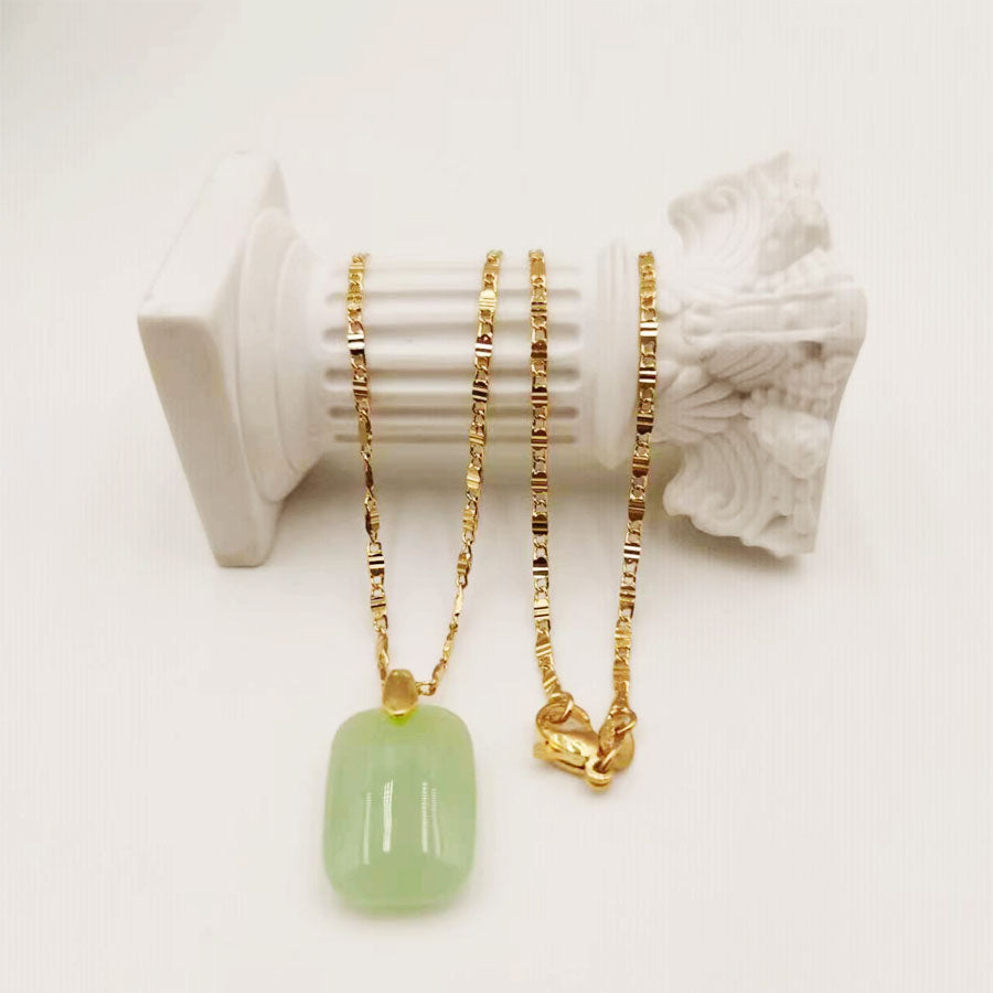 Chinoiserie Square Titanium Alloy Plating Inlay Imitation Jade Women's Pendant Necklace