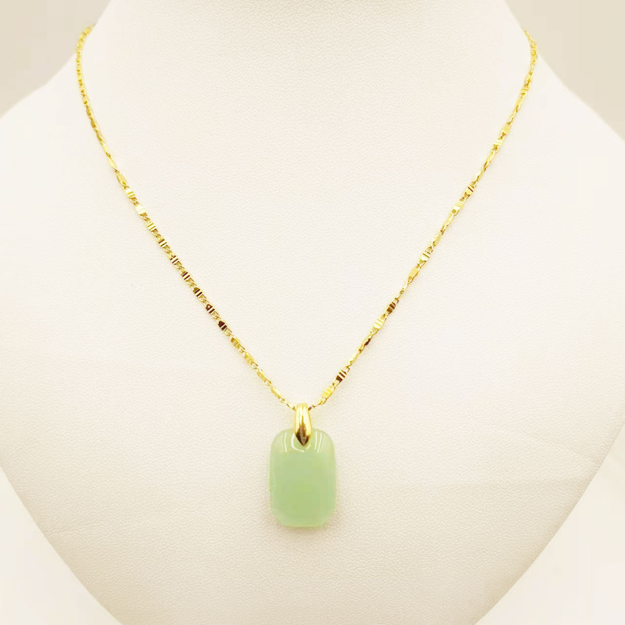 Chinoiserie Square Titanium Alloy Plating Inlay Imitation Jade Women's Pendant Necklace