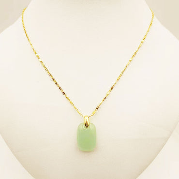 Chinoiserie Square Titanium Alloy Plating Inlay Imitation Jade Women's Pendant Necklace