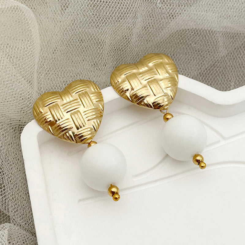 1 Pair Elegant Sweet Heart Shape Plating Stainless Steel Gold Plated Drop Earrings