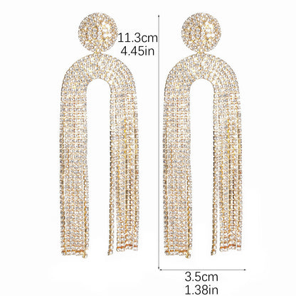 1 Pair Elegant Luxurious U Shape Tassel Inlay Alloy Rhinestones Drop Earrings