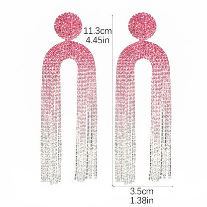 1 Pair Elegant Luxurious U Shape Tassel Inlay Alloy Rhinestones Drop Earrings