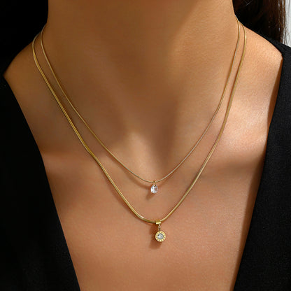 Simple Style Roman Numeral Stainless Steel Plating Inlay Zircon 14k Gold Plated Double Layer Necklaces