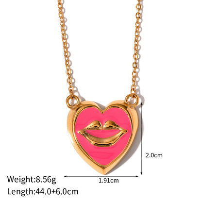 Romantic Lips Heart Shape Stainless Steel Enamel Plating Inlay Artificial Pearls 18k Gold Plated Earrings Necklace