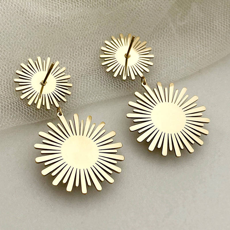 1 Pair Elegant Flower Plating Inlay Stainless Steel Turquoise Gold Plated Drop Earrings