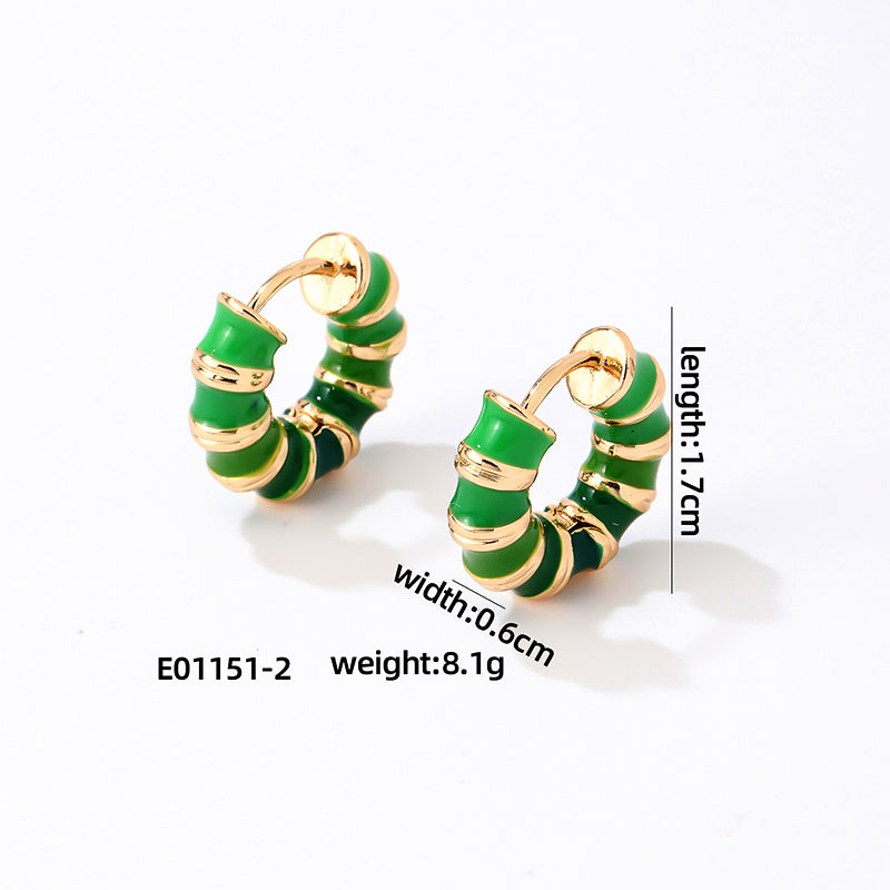 1 Pair Simple Style Commute Multicolor Stripe Enamel Plating Stainless Steel Gold Plated Earrings