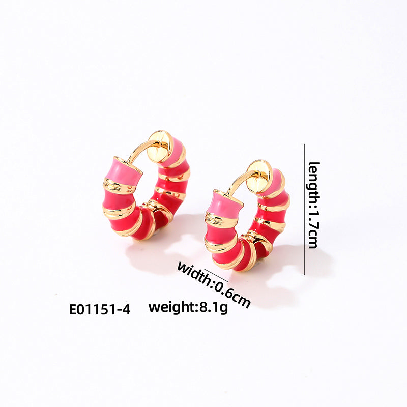 1 Pair Simple Style Commute Multicolor Stripe Enamel Plating Stainless Steel Gold Plated Earrings