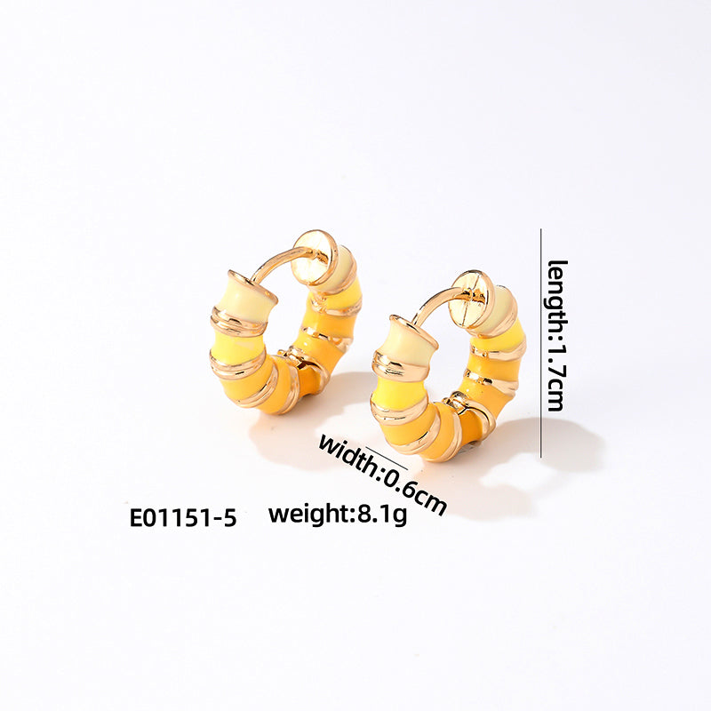 1 Pair Simple Style Commute Multicolor Stripe Enamel Plating Stainless Steel Gold Plated Earrings