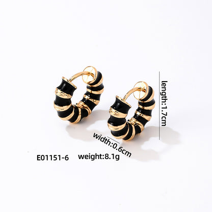 1 Pair Simple Style Commute Multicolor Stripe Enamel Plating Stainless Steel Gold Plated Earrings