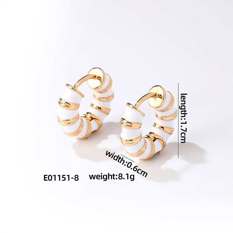 1 Pair Simple Style Commute Multicolor Stripe Enamel Plating Stainless Steel Gold Plated Earrings