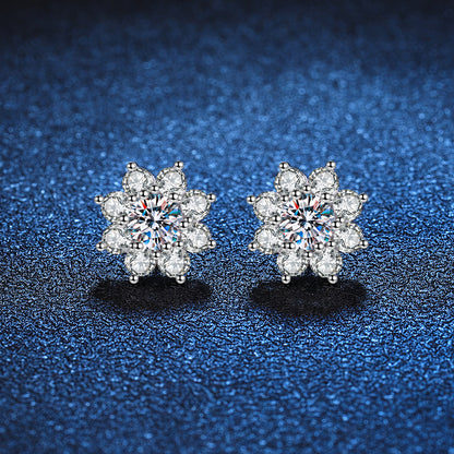 1 Pair Glam Luxurious Flower Plating Inlay Sterling Silver Zircon White Gold Plated Ear Studs