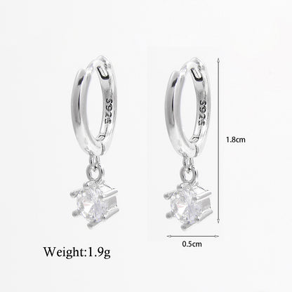 1 Pair Simple Style Cross Star Heart Shape Plating Inlay Sterling Silver Zircon White Gold Plated Rhodium Plated Drop Earrings