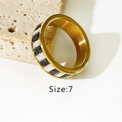 Simple Style Shiny Rectangle Stainless Steel Plating Inlay Rhinestones 18k Gold Plated Rings