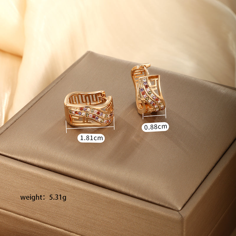 1 Pair Xuping Simple Style Solid Color Plating Inlay Copper Alloy Artificial Diamond 18k Gold Plated Earrings