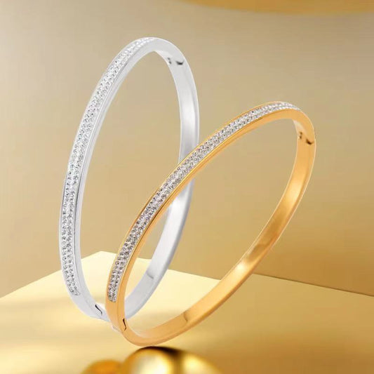 Streetwear Solid Color Titanium Steel Plating Inlay Zircon Bangle