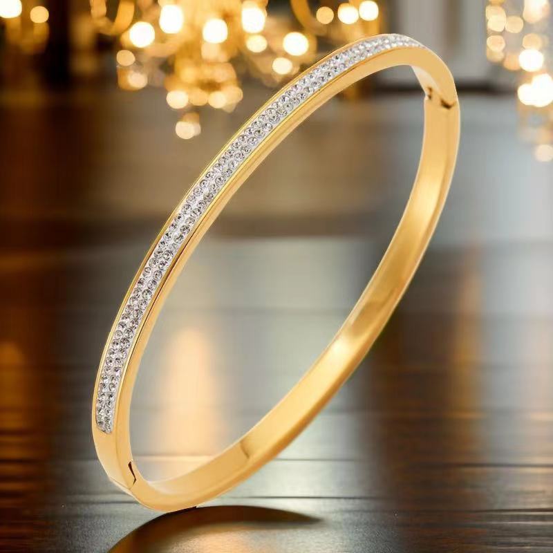 Streetwear Solid Color Titanium Steel Plating Inlay Zircon Bangle