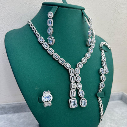Luxurious Wedding Bridal Water Droplets Copper Zircon Bracelets Earrings Necklace In Bulk