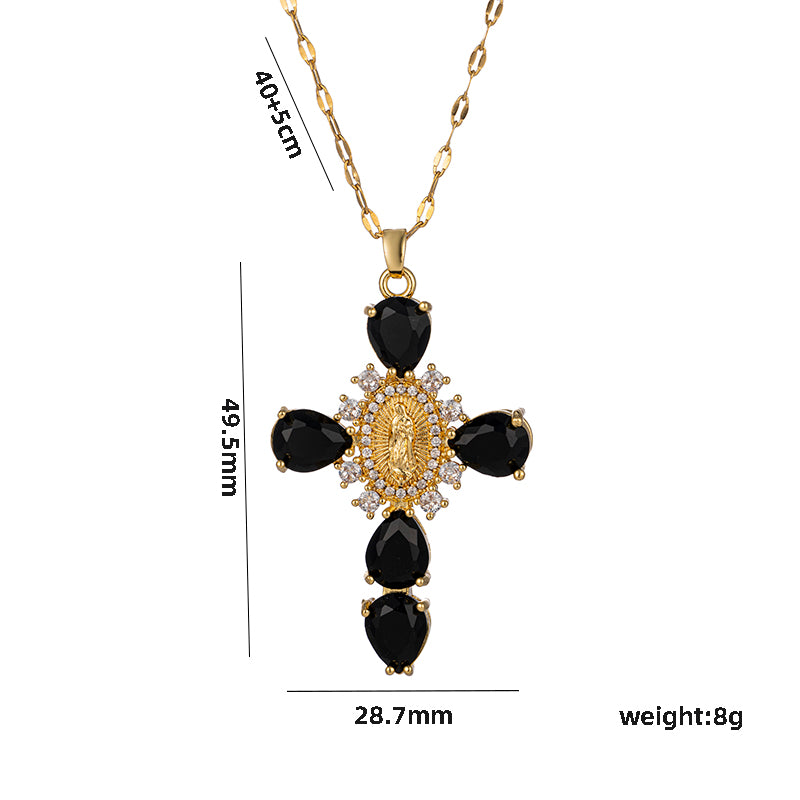 Shiny Cross Stainless Steel Plating Inlay Zircon 18k Gold Plated Pendant Necklace