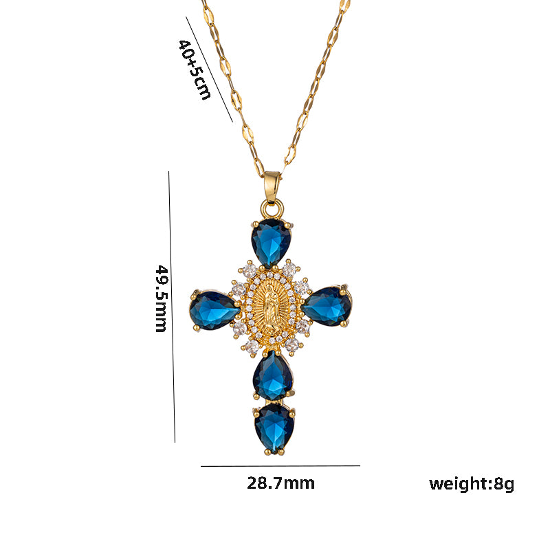 Shiny Cross Stainless Steel Plating Inlay Zircon 18k Gold Plated Pendant Necklace