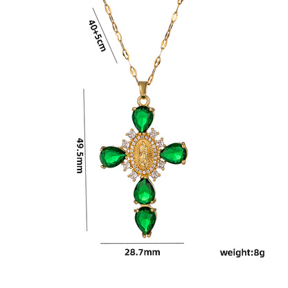 Shiny Cross Stainless Steel Plating Inlay Zircon 18k Gold Plated Pendant Necklace