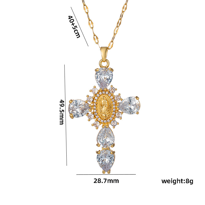 Shiny Cross Stainless Steel Plating Inlay Zircon 18k Gold Plated Pendant Necklace