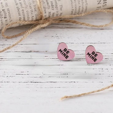 Retro Letter Heart Shape Strawberry Wood Ear Studs