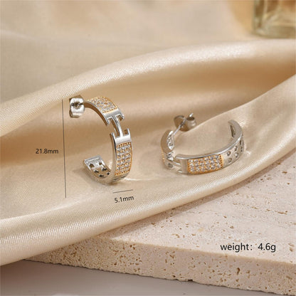 1 Pair Modern Style Cool Style C Shape Plating Inlay Copper Zircon 18k Gold Plated Ear Studs