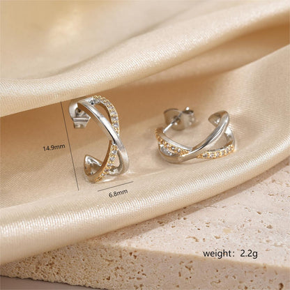 1 Pair Modern Style Cool Style C Shape Plating Inlay Copper Zircon 18k Gold Plated Ear Studs