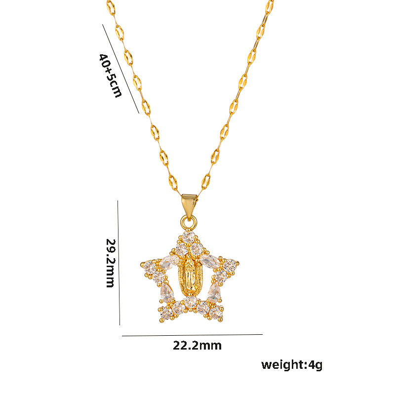 Simple Style Star Heart Shape Stainless Steel Plating Inlay Zircon 18k Gold Plated Pendant Necklace