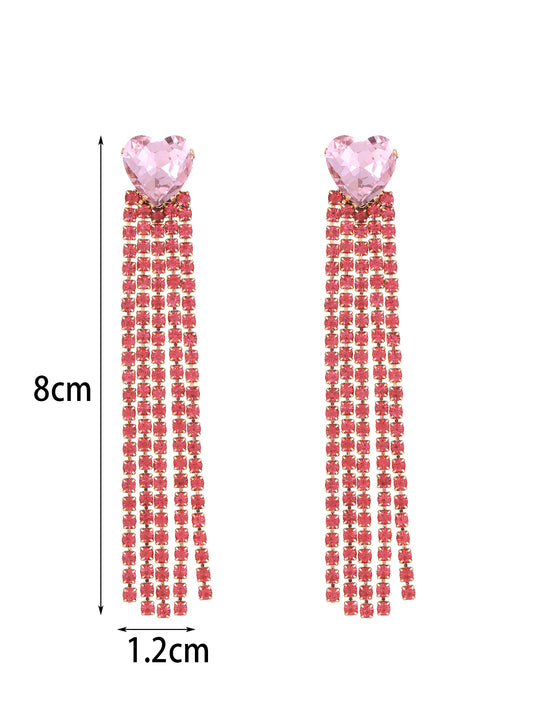 1 Pair Luxurious Vacation Bridal Heart Shape Tassel Plating Inlay Metal Artificial Rhinestones 18k Gold Plated Drop Earrings