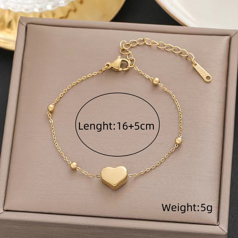 Sweet Rabbit Sun Heart Shape Titanium Steel Plating Inlay Artificial Gemstones 18k Gold Plated Bracelets