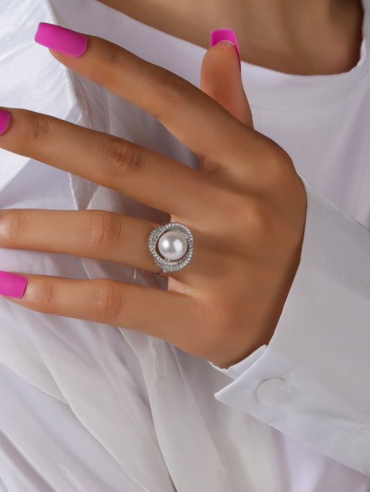 Elegant Solid Color Copper Artificial Pearls Open Rings In Bulk