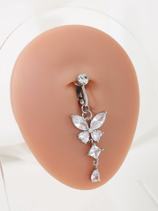 Sexy Butterfly Stainless Steel Inlay Zircon Belly Ring
