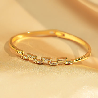 Glam Luxurious Shiny Solid Color Copper 18k Gold Plated Silver Plated Zircon Bangle In Bulk